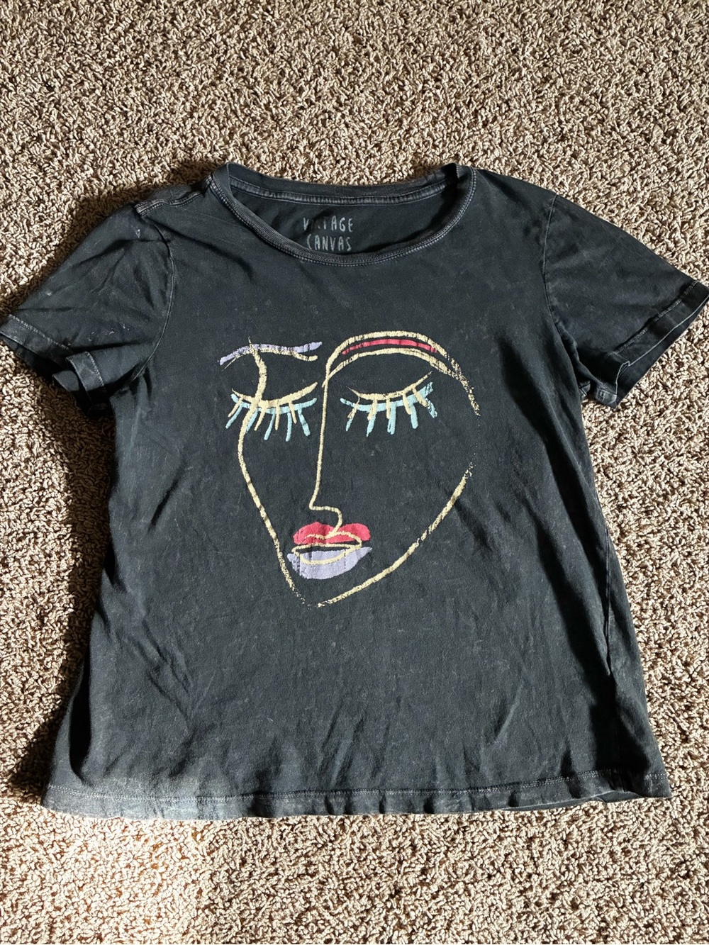 Vintage Canvas Charcoal Abstract Face T-shirt